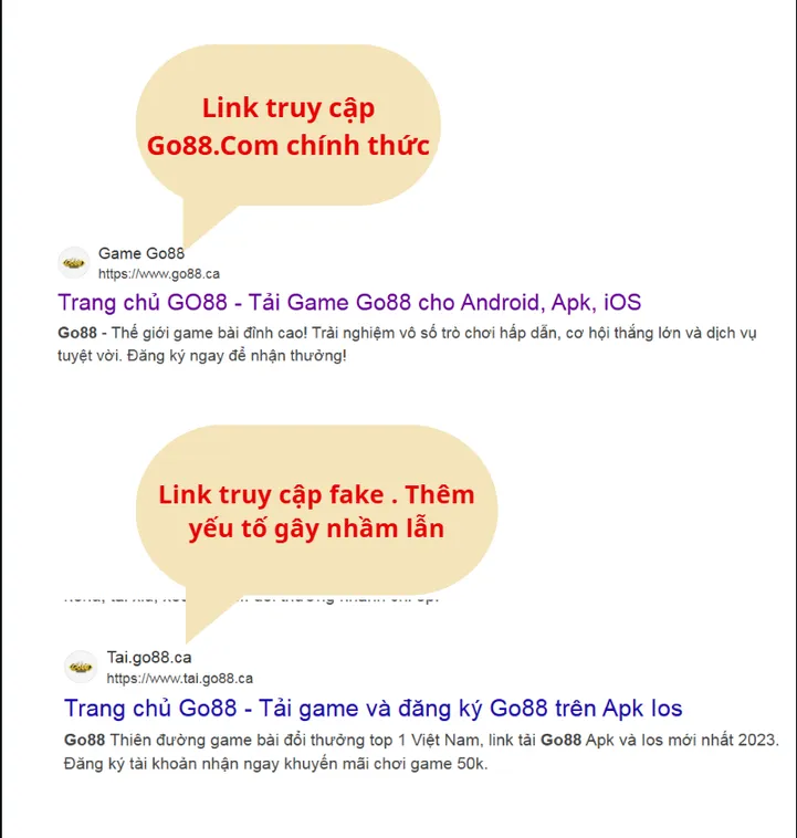 Hình ảnh và biểu tượng trên Go88.com thật sắc nét, cân đối, còn trang giả Go88.com thường pixel hóa hoặc méo mó.